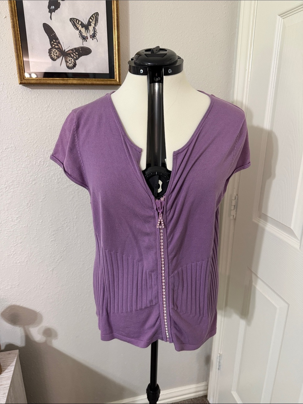 Camille La Vie Lavender Zip-Front Short Sleeve Hoodie